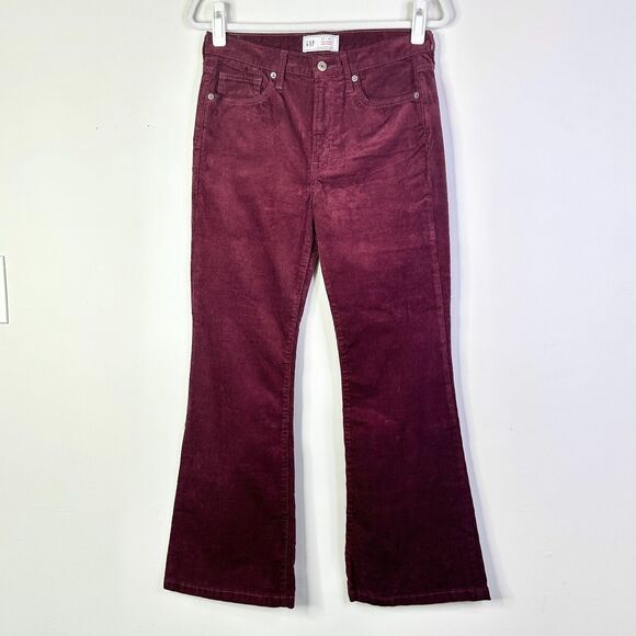 Gap Pants Women 4 P Maroon 70s Flare High Rise Corduroy Jean Hippie Boho NWOT - Picture 1 of 9